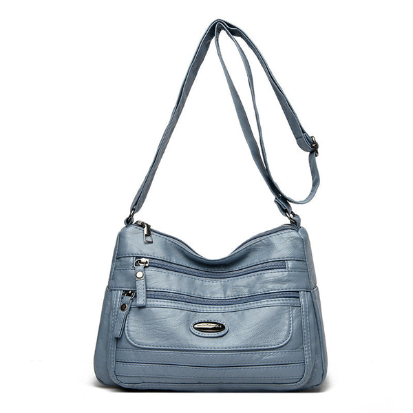 Blue Women's Soft Washed Pu Leather Crossbody Bag Multi Pocket Casual Shoulder Purse For Everyday Organization Women's Bags & Handbags