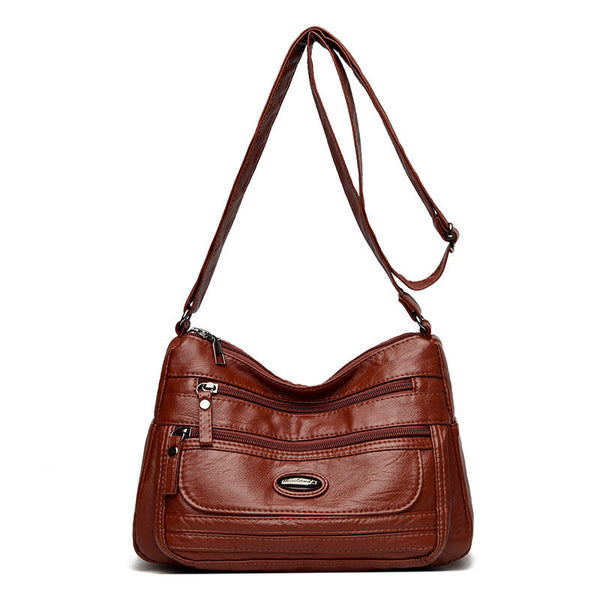 Reddish Brown Women's Soft Washed Pu Leather Crossbody Bag Multi Pocket Casual Shoulder Purse For Everyday Organization Women's Bags & Handbags