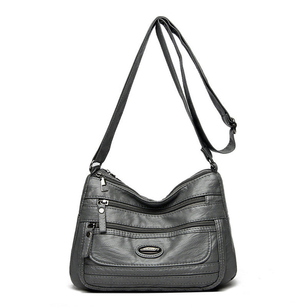 Grey Women's Soft Washed Pu Leather Crossbody Bag Multi Pocket Casual Shoulder Purse For Everyday Organization Women's Bags & Handbags