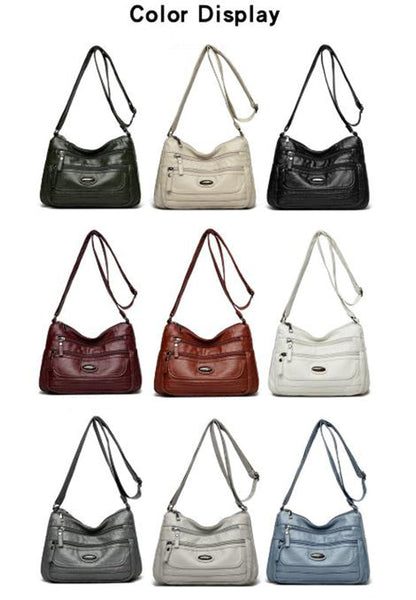 Grey Women's Soft Washed Pu Leather Crossbody Bag Multi Pocket Casual Shoulder Purse For Everyday Organization Women's Bags & Handbags