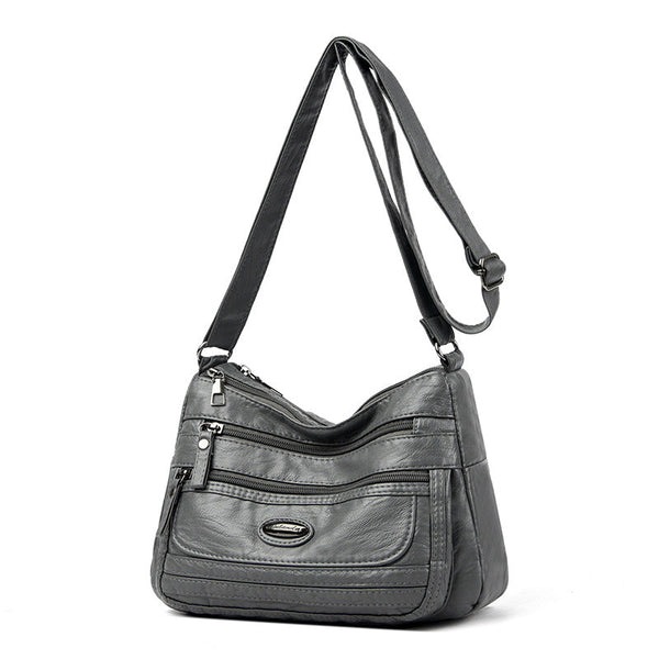 Grey Women's Soft Washed Pu Leather Crossbody Bag Multi Pocket Casual Shoulder Purse For Everyday Organization Women's Bags & Handbags