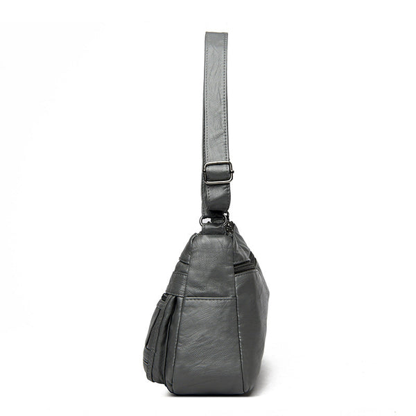 Grey Women's Soft Washed Pu Leather Crossbody Bag Multi Pocket Casual Shoulder Purse For Everyday Organization Women's Bags & Handbags