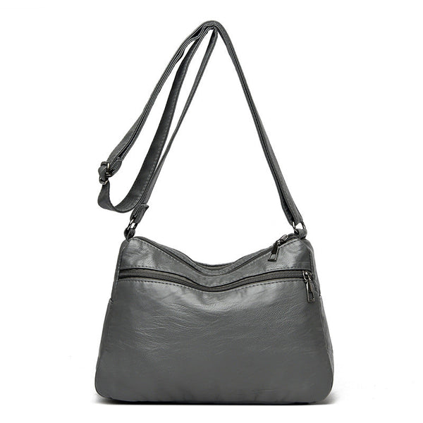 Grey Women's Soft Washed Pu Leather Crossbody Bag Multi Pocket Casual Shoulder Purse For Everyday Organization Women's Bags & Handbags