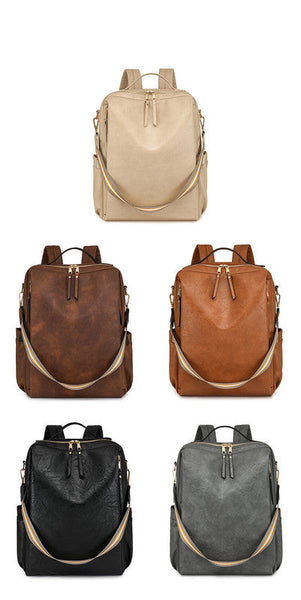 Beige Women's Vintage Pu Leather Anti Theft Backpack Convertible Shoulder Bag & Laptop Rucksack For Travel Daily Use Women Backpacks