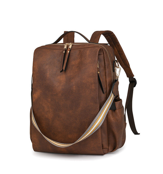 Beige Women's Vintage Pu Leather Anti Theft Backpack Convertible Shoulder Bag & Laptop Rucksack For Travel Daily Use Women Backpacks