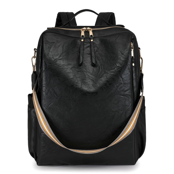 Black Women's Vintage Pu Leather Anti Theft Backpack Convertible Shoulder Bag & Laptop Rucksack For Travel Daily Use Women Backpacks