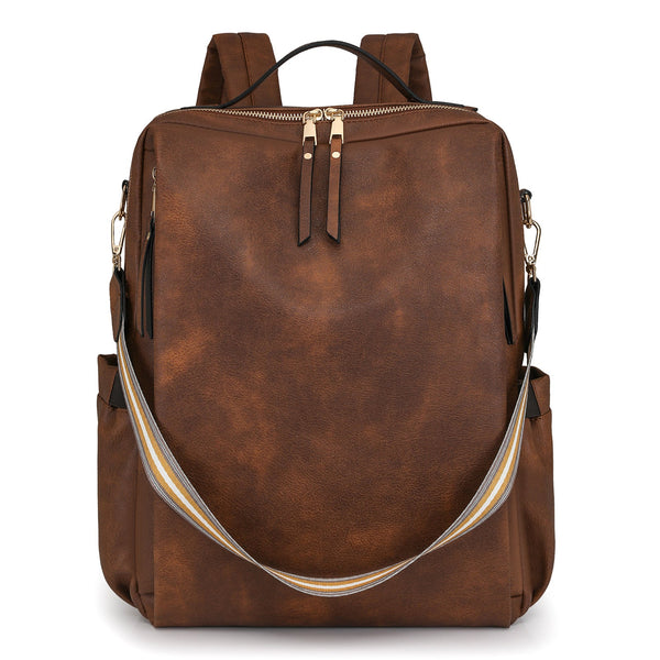 Coffee Women's Vintage Pu Leather Anti Theft Backpack Convertible Shoulder Bag & Laptop Rucksack For Travel Daily Use Women Backpacks