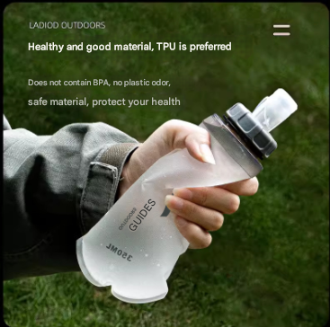 Grey And White Ultra Lightweight 350Ml Soft Running Flask Bpa Free Collapsible Tpu Water Bottle For Hiking Cycling & Outdoor Sports Vacuum Flasks & Mu