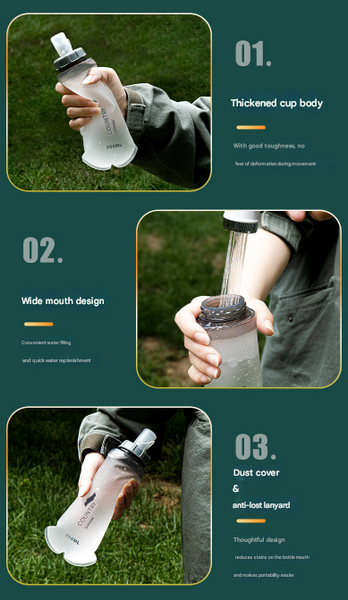 Orange And White Ultra Lightweight 350Ml Soft Running Flask Bpa Free Collapsible Tpu Water Bottle For Hiking Cycling & Outdoor Sports Vacuum Flasks &