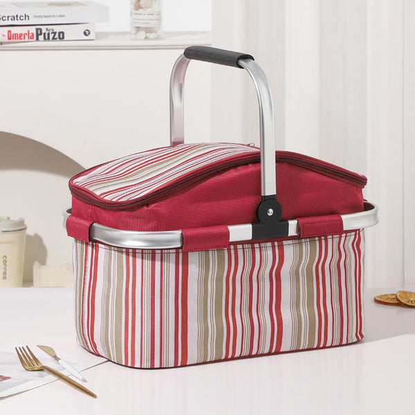 Red And Colored Stripes Large 27L Foldable Insulated Picnic Basket Cooler Bag Lightweight Thermal Hamper With Aluminum Handles Picnic Baskets & Backpa