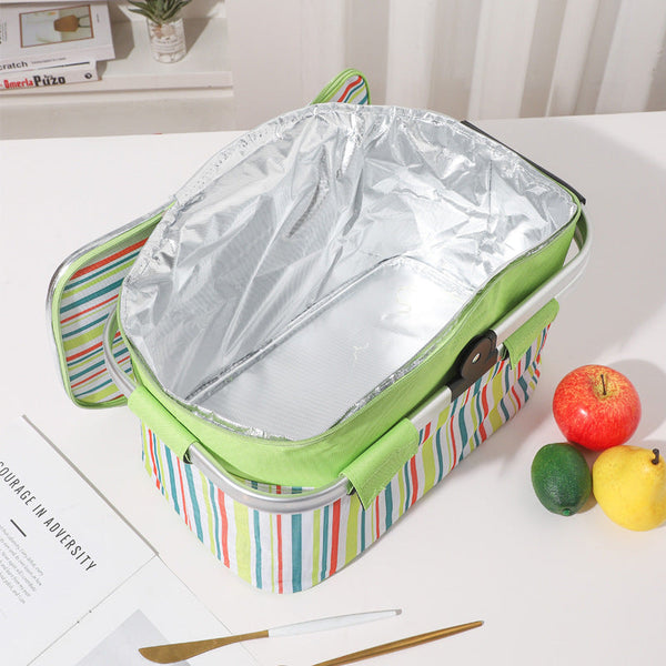Red And Colored Stripes Large 27L Foldable Insulated Picnic Basket Cooler Bag Lightweight Thermal Hamper With Aluminum Handles Picnic Baskets & Backpa