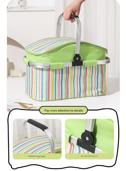 Red And Colored Stripes Large 27L Foldable Insulated Picnic Basket Cooler Bag Lightweight Thermal Hamper With Aluminum Handles Picnic Baskets & Backpa