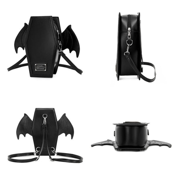 Ablack Gothic Coffin Bat Wing Convertible Crossbody Bag Punk Leather Shoulder Purse & Mini Backpack Women's Bags & Handbags