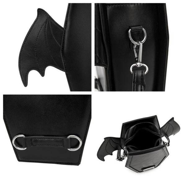Ablack Gothic Coffin Bat Wing Convertible Crossbody Bag Punk Leather Shoulder Purse & Mini Backpack Women's Bags & Handbags