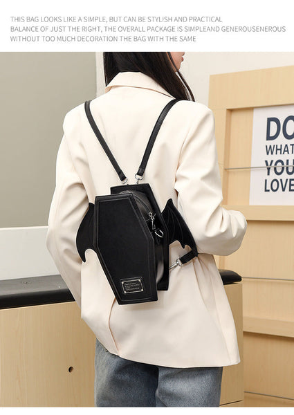 Ablack Gothic Coffin Bat Wing Convertible Crossbody Bag Punk Leather Shoulder Purse & Mini Backpack Women's Bags & Handbags