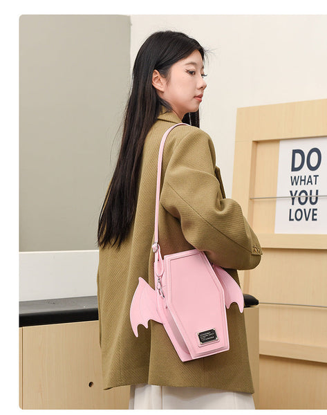 Ablack Gothic Coffin Bat Wing Convertible Crossbody Bag Punk Leather Shoulder Purse & Mini Backpack Women's Bags & Handbags