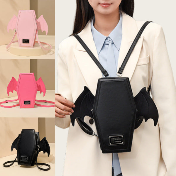 Pink Gothic Coffin Bat Wing Convertible Crossbody Bag Punk Leather Shoulder Purse & Mini Backpack Women's Bags & Handbags