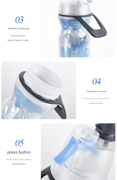 Blue 500Ml Insulated Sports Water Bottle With Cooling Mist Triple Layer Design Keeps Drinks Cold For Hours Portable Pe Misting Water Bottles & Vacuum