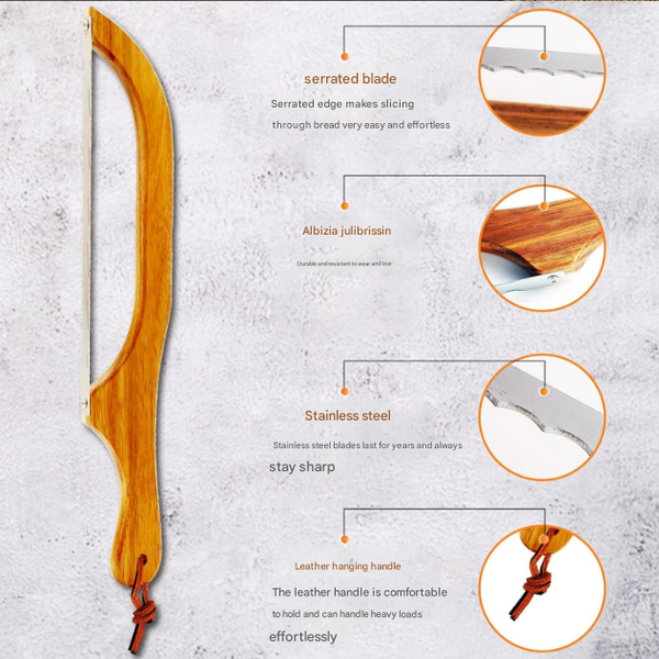 2 Pcs Brown Artisan Wooden Bread Bow Knife Serrated Stainless Steel Slicer For Effortless Crumb Free Cutting Knives