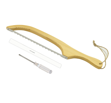 2 Pcs Khaki Artisan Wooden Bread Bow Knife Serrated Stainless Steel Slicer For Effortless Crumb Free Cutting Knives