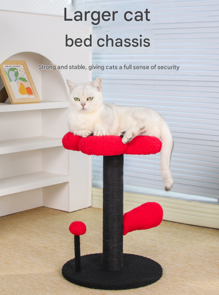 Red And Black Adorable Flower Cat Tree Plush Perch Sisal Scratching Post & Spring Ball Toy Furniture & Scratchers