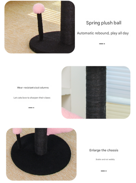 Red And Black Adorable Flower Cat Tree Plush Perch Sisal Scratching Post & Spring Ball Toy Furniture & Scratchers