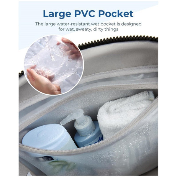 Beige Versatile Carry On Travel Duffel Bag Airline Personal Item Size With Waterproof Wet Pocket & Trolley Sleeve Duffle Bags