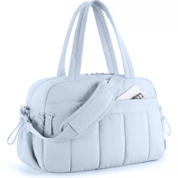 Light Blue Versatile Carry On Travel Duffel Bag Airline Personal Item Size With Waterproof Wet Pocket & Trolley Sleeve Duffle Bags