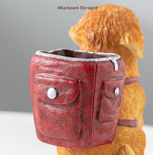 Red Backpack Charming Golden Retriever Puppy Pen Holder Resin Desktop Organizer & Decorative Figurine Pen Holders