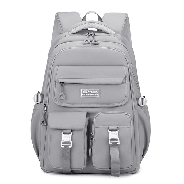 Grey Large Capacity Waterproof Student Backpack Fits 15 Inch Laptop Multi Pocket Travel Daypack Laptop Cases & Bags