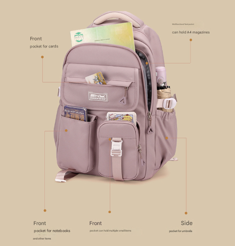 Grey Large Capacity Waterproof Student Backpack Fits 15 Inch Laptop Multi Pocket Travel Daypack Laptop Cases & Bags