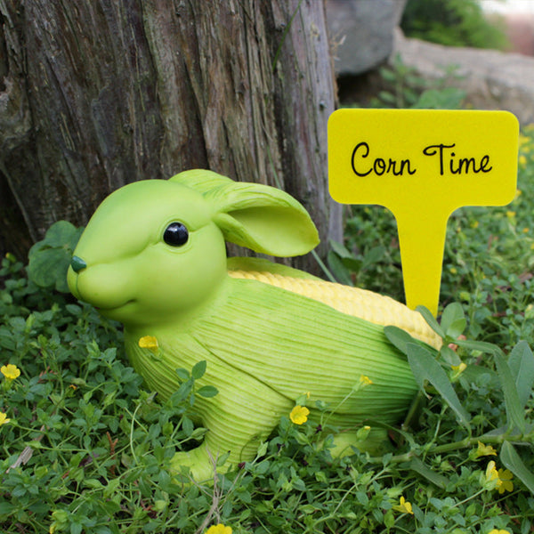 Green And Yellow Whimsical Resin Corn Rabbit Garden Statue Unique Outdoor Yard Art Figurine With Decorative Sign Seasonal Decorations