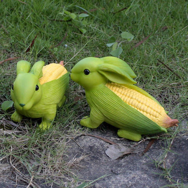 Green And Yellow Whimsical Resin Corn Rabbit Garden Statue Unique Outdoor Yard Art Figurine With Decorative Sign Seasonal Decorations