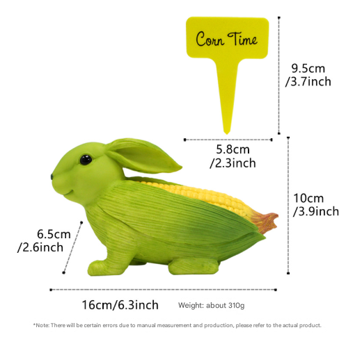 Green And Yellow Whimsical Resin Corn Rabbit Garden Statue Unique Outdoor Yard Art Figurine With Decorative Sign Seasonal Decorations