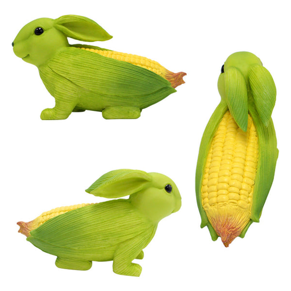Green And Yellow Whimsical Resin Corn Rabbit Garden Statue Unique Outdoor Yard Art Figurine With Decorative Sign Seasonal Decorations