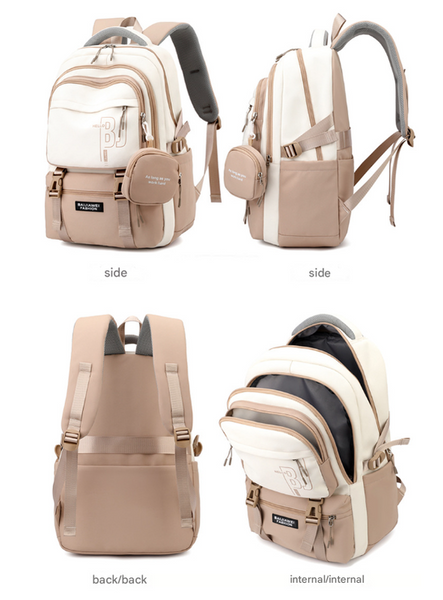 Brown And White Large Capacity Student Backpack Durable Oxford Cloth School Bag With Laptop Compartment & Multiple Pockets Laptop Cases & Bags