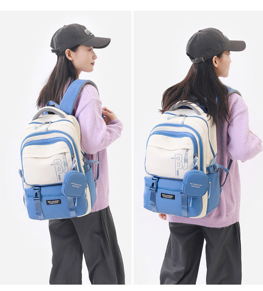 Blue And White Large Capacity Student Backpack Durable Oxford Cloth School Bag With Laptop Compartment & Multiple Pockets Laptop Cases & Bags