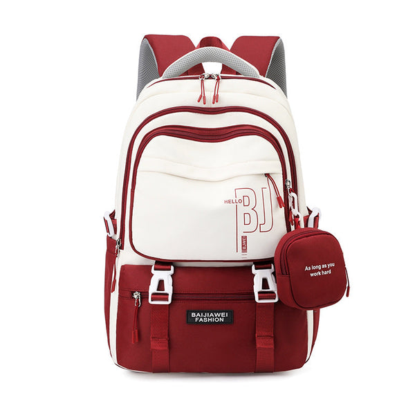 Red And White Large Capacity Student Backpack Durable Oxford Cloth School Bag With Laptop Compartment & Multiple Pockets Laptop Cases & Bags