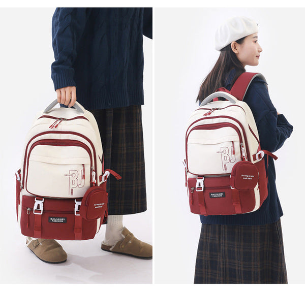 Red And White Large Capacity Student Backpack Durable Oxford Cloth School Bag With Laptop Compartment & Multiple Pockets Laptop Cases & Bags