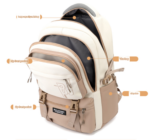 Red And White Large Capacity Student Backpack Durable Oxford Cloth School Bag With Laptop Compartment & Multiple Pockets Laptop Cases & Bags