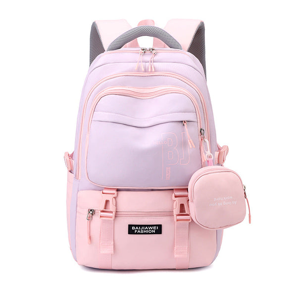Pink And Purple Large Capacity Student Backpack Durable Oxford Cloth School Bag With Laptop Compartment & Multiple Pockets Laptop Cases & Bags