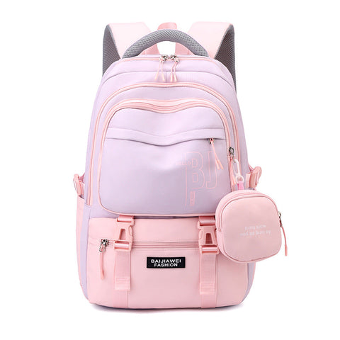 Pink And Purple Large Capacity Student Backpack Durable Oxford Cloth School Bag With Laptop Compartment & Multiple Pockets Laptop Cases & Bags