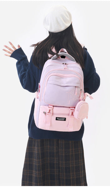 Pink And Purple Large Capacity Student Backpack Durable Oxford Cloth School Bag With Laptop Compartment & Multiple Pockets Laptop Cases & Bags