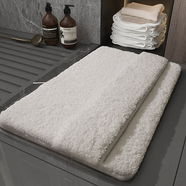 White Ultra Absorbent Plush Bath Mat Non Slip Bathroom Rug With Innovative Foot Drying Pocket Bath Mats Rugs & Toilet Covers