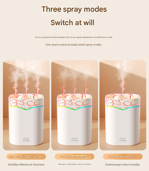 White Volcano Style 2L Cool Mist Humidifier Triple Nozzle With Rgb Led & Quiet Operation Humidifiers