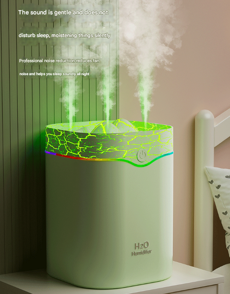 White Volcano Style 2L Cool Mist Humidifier Triple Nozzle With Rgb Led & Quiet Operation Humidifiers