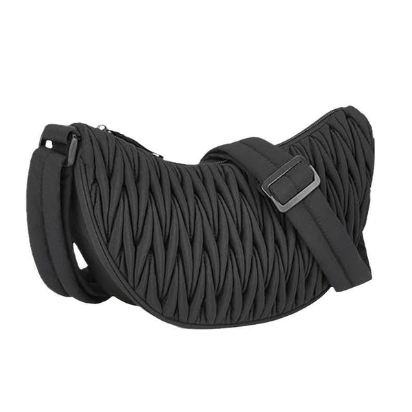 Black Chic Pleated Crescent Sling Bag Water Resistant Lightweight Crossbody & Shoulder Purse Women's Bags & Handbags