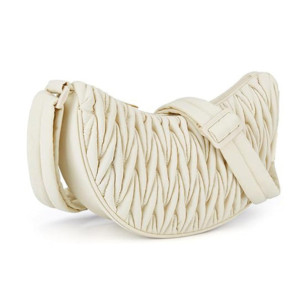 Beige Chic Pleated Crescent Sling Bag Water Resistant Lightweight Crossbody & Shoulder Purse Women's Bags & Handbags
