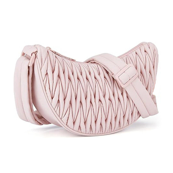 Pink Chic Pleated Crescent Sling Bag Water Resistant Lightweight Crossbody & Shoulder Purse Women's Bags & Handbags