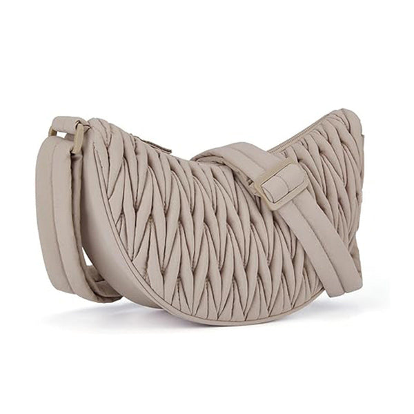 Brown Chic Pleated Crescent Sling Bag Water Resistant Lightweight Crossbody & Shoulder Purse Women's Bags & Handbags